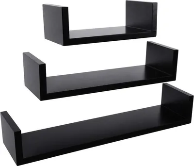 Immagine prodotto di Happyment Libreria galleggiante - Set di 3 mensole a muro - Nero - MDF