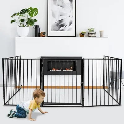 Produktbild von Kaminschutzgitter Metall 304 cm, Absperrgitter Hund, Tierschutzgitter für Kinder-Sicherung, Konfigurationsgitter inkl. 5 Elementen, 60 x76 cm Schwarz…