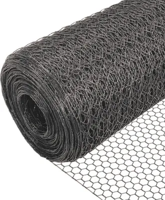 Produktbild von VOUNOT® Drahtzaun Sechskantgeflecht, Maschendrahtzaun, 1x25m, Maschenweite 13mm, PVC-Beschichtet Grau