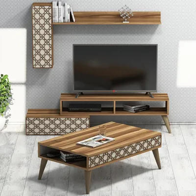 Produktbild von Skye Decor, Planet - Walnut, Cream, Wohnzimmermöbel-Set, Nussbaum, 100 % MELAMINBESCHICHTETE SPANPLATTEN, 150 x 38 x 37 cm