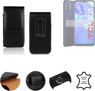 Produktbild von K-S-Trade Holster Gürteltasche Handy Hülle Schutzhülle kompatibel mit TCL 305 Handyhülle Leder schwarz, 1x
