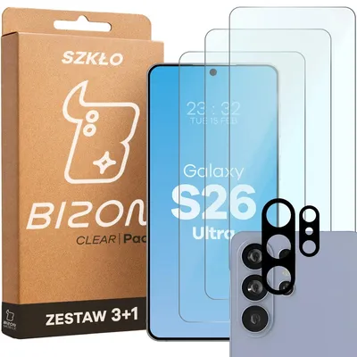 Produktbild von Gehärtetes Glas - 3 Stück + Kameraschutz für Galaxy S26 Ultra, Bizon Glass Clear Pack