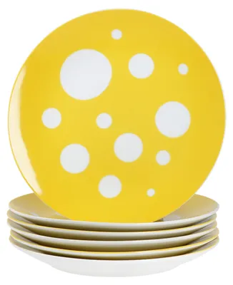 Zdjęcie produktu dla zestaw 6 żółtych talerzyków do ciasta Pula porcelana 6 osób deserowe talerzyki śniadaniowe kropki
