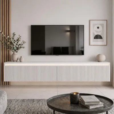 Produktbild von Modernes TV-Lowboard 170 cm LUMI III Kaschmir Matt, Hängender Fernsehschrank mit LED-Beleuchtung & Push-to-Open