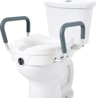 Image de SucceBuy Réhausseur de siège de toilette, hauteur 5 pouces, capacité de charge 350 lbs, largeur réglable 19,1 pouces - 21,7 pouces, montage à verrouillage rotatif, pour toilettes rondes et allongées, personnes âgées, handicapés, femmes enceintes