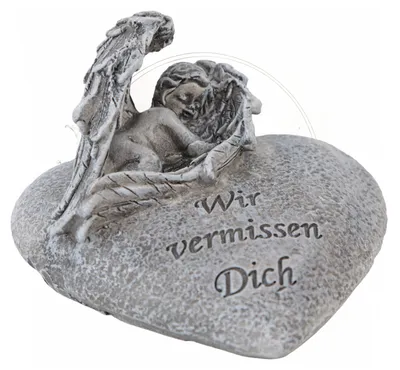Produktbild von Grabengel mit Inschrift Wir vermissen Dich grau klein 10 x 10 x 6,5 cm