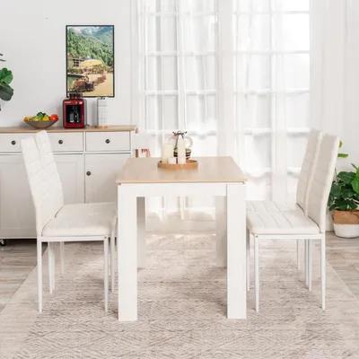 Productafbeelding van Eettafel met 4 stoelen, eikenhout/wit - wit, 120x70 cm
