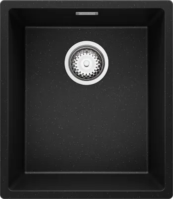 Produktbild von PRIMAGRAN Unterbauspüle Granit Schwarz Metallic 41x47cm, Spülbecken 1 Becken + Ablauf-Set, Granitspüle ab 45er Unterschrank - London