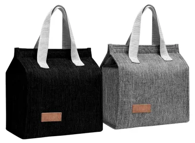 Produktbild von 2er Set Kühltaschen für Lunch, Faltbare Lunchtasche Klein, Kühltasche mit Folienfutter für Arbeit, Schule, Picknick, Reisen (Schwarz und Grau)