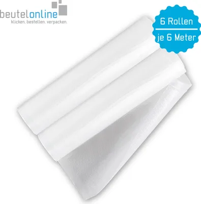 Three rolls of vacuum sealing bags are shown diagonally on a white background.