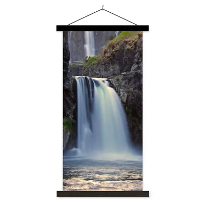 Produktbild von MuchoWow® Textilposter Wasserfall - Wasser - Felsen 90x180 cm mit schwarzem Rahmen - Dekoration Wohnzimmer