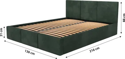 Produktbild von Muralo POLSTERBETT für Schlafzimmer Polsterbett mit Bettkasten und Gasdruckfeder Bett mit Polsterkopfteil Bett 120x200 Bett mit Stauraum Flaschengrün