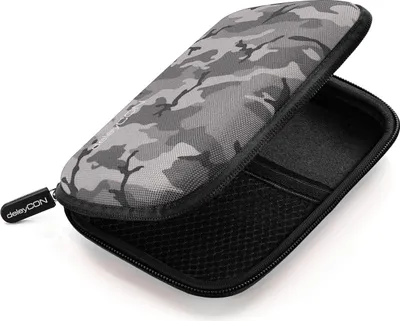 Produktbild von deleyCON Festplattentasche Festplatten Case HDD Case - Für 2,5 Zoll Festplatten und SSD - Robust & Stoßsicher - 2 Innenfächer Netztaschen - Schwarz/Camouflage