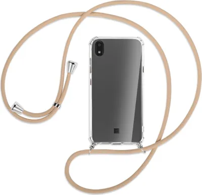 Produktbild von Handykette Backcover-Schutzhülle mit Band (Metall silberfarben) für LG K20 / K20 2019 - beige