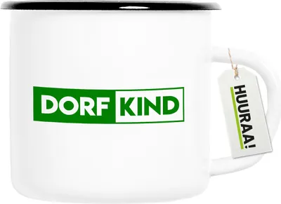 Produktbild von Huuraa Emaille Tasse Dorfkind Modern 300ml Vintage Campingbecher Geschenkidee