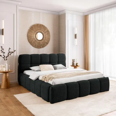 Produktbild von Polsterbett SOFIA 180x200 - mit Bettkasten, Doppelbett mit Stauraum und Lattenrost, Boxspringbett-Optik, ohne Matratze, Bett - Schwarz