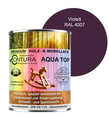 Produktbild von Contura 750ml. Möbellack Lack für Kinderspielzeug Buntlack DIN EN71/3 Buntlack Holzlack - RAL 4007 Violett