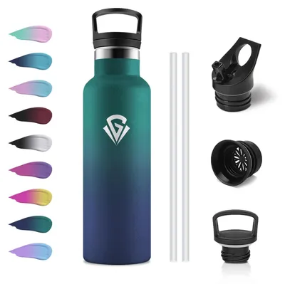 Produktbild von Trinkflasche 500ml Edelstahl, Auslaufsicher, Thermoskanne mit Strohhalm, Camping