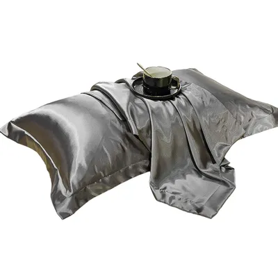 Produktbild von 2 Stück Satin Kissenbezug, Kopfkissenbezug mit Umschlag 48x74cm, für Haare und Haut Pfleg, Grau