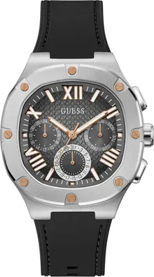 Produktbild von Guess Herren Armbanduhr GW0571G1, Edelstahl-Silikon, Silber Grau Schwarz, Gehäusedurchmesser 42 mm, Gehäusehöhe 10 mm, Quarz, Analog, Datum, Tag, 24h-Anzeige, Leuchtzeiger, 5 ATM wasserdicht, Mineralglas, Dornschließe