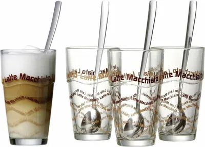 Immagine prodotto di Ritzenhoff & Breker Sana Latte Macchiato Gläser, 4er Set, mit Löffel, Kaffeegläser, Kaffeeglas, Glas, 370 ml, 124200