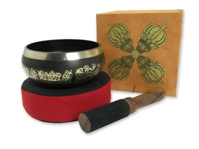 Produktbild von Geschenkset mit grösserer Klangschale in brauner Box mit Aufdruck