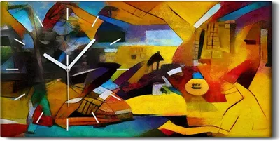 Produktbild von Wandbild Leinwand Bilder mit Uhr Geräuschlos 60x30 Malerei Abstrakte Kunst Bunt - weiße Hände