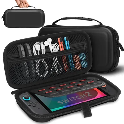 Zdjęcie produktu dla Pokrowiec na konsolę Nintendo Switch 2 z 12 przegródkami na karty do gier, czarny