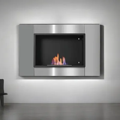 Obrázek produktu pro Nástěnný nebo vestavný biokrb na bioetanol, stříbrný, s nerezovým hořákem, rozměry 80 x 14 x 54 cm (v)