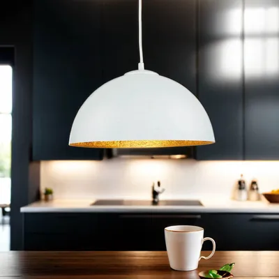 Produktbild von Pendelleuchte Modern "Ferra" Weiß Gold Lackierter StahlKunststoff Hängelampe Wohnzimmer Esstisch