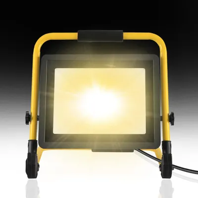 Zdjęcie produktu dla LARS360, reflektor LED o mocy 100W, światło ciepłe (2800–3200K), reflektor LED z regulowanym statywem i kablem zasilającym o długości 3 metry, lampa robocza do warsztatu, garażu i placu budowy