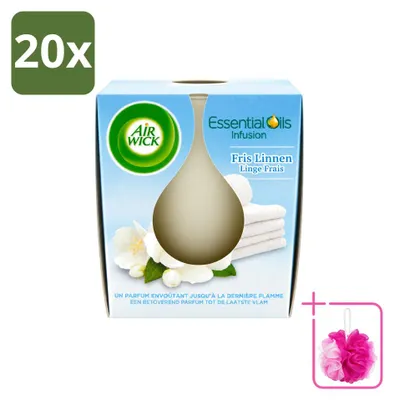Productafbeelding van 20 x Air Wick Geurkaars "Frisse Linnen" met essentiële oliën, 105 g - Voordeelverpakking - 20 stuks