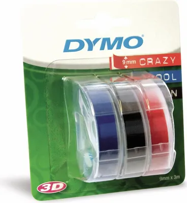 Image de DYMO - Adhésif - noir, bleu, rouge - Rouleau (0,9 cm x 3 m) 3 rouleau(x) sous blister - ruban gaufré 3D - pour DYMO Junior embosser
