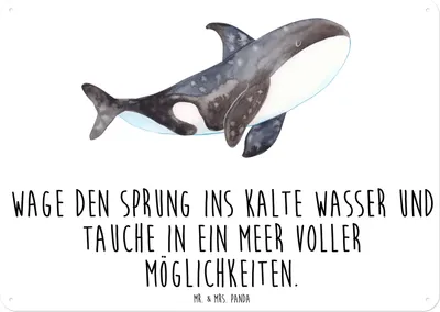 Produktbild von Mr. & Mrs. Panda Wandbild Orca DIN A6 - Weiß - Geschenk, Meer, tafel, Arbeit, Blechschild, Wandschild, Wal, Türschild, Schild, Motivation, Neustart