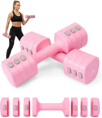 Image de Ensemble d'haltères - Poids réglables - Entraînement à domicile - Design 4 en 1 - 5 kg - Rose