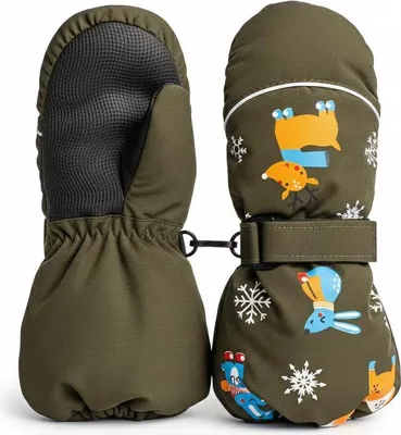 Produktbild von Handschuhe Kinder, Einfinger-Skihandschuhe, Wasserdicht, Handschuhe mit langen Stulpen, Ski, Snowboard, Grün