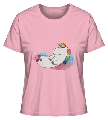 Produktbild von Mr. & Mrs. Panda Damen Oberteil Einhorn Wolke 7 Größe XL - Baumwolle Pink - Geschenk, Einhörner, Verliebt, Menschen, Lustig, Basic T-Shirt, Kurzarm, Frauen, Kurzarmshirt