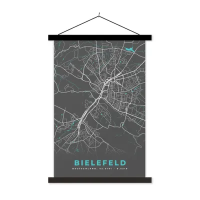 Produktbild von MuchoWow® Textilposter Deutschland - Blau - Bielefeld - Stadtplan - Karte 120x180 cm mit schwarzem Rahmen - Fotos