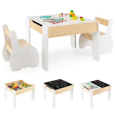 Produktbild von GOPLUS 3 TLG. Kindersitzgruppe, Kindermöbel mit 1 Tisch & 2 Stühlen, Breite Rückenlehne und Bequemer Sitz für Kinder ab 4 Jahren