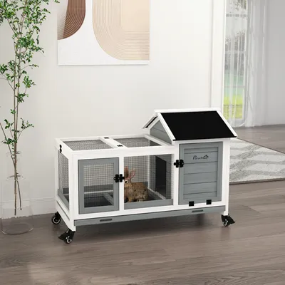 Produktbild von Sweiko Kleintierstall für Zwergkaninchen, Meerschweinchen, mit Rädern, 108 x 58 x 73,5 cm, Grau