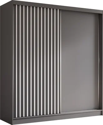 Produktbild von Masseno Schiebetürenschrank LAMELLO 200 cm Kleiderschrank Schlafzimmer Schrank 2-türig mit Lamellen Grau