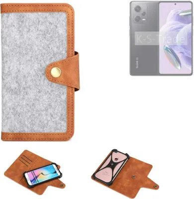 Produktbild von K-S-Trade Handyhülle kompatibel mit Xiaomi Redmi Note 12 Pro+ Schutzhülle Filz-Hülle Kunst-Leder hellgrau braun (1x)
