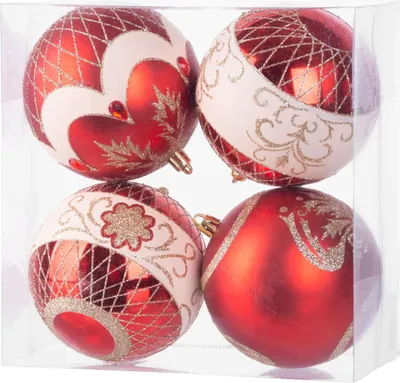 Produktbild von MAGICHOME WEIHNACHTSKUGELN, 4 Stück, rot mit Ornament, 10 cm