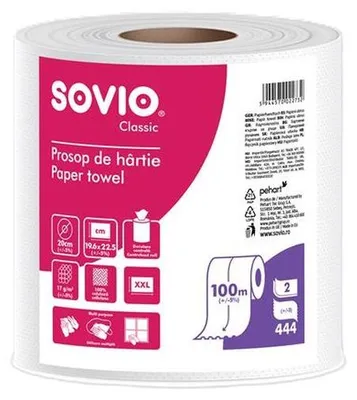 Obrázok produktu pre Papierové uteráky, biele, 2-vrstvové, 100 m, priemer 20 cm, 1 rolka, SOVIO PP20963