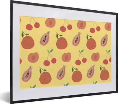 Produktbild von MuchoWow® MuchoWow® Gerahmtes Poster Obst - Rot - Gelb - Muster 40x30 cm - Poster mit zchwarzem Bilderrahmen - Bilderrahmen - Poster im Rahmen