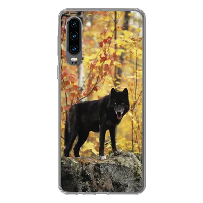 Produktbild von MuchoWow® Handyhülle Schutzhülle Hülle für Huawei P30 Wolf - Fels - Baum Silikon Softcase Handy Hülle - Kartenbesitzer