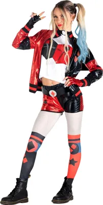 Zdjęcie produktu dla Harley Quinn™ kostium dziewczęcy antybohaterka czerwono-czarno-biały 8-10 lat