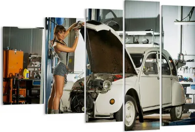 Produktbild von Bild auf Leinwand - Leinwandbild - Mädchen jung Auto Mechaniker - 150x100cm - Wand Bild - Wanddeko - Leinwanddruck - Bilder - Kunstdruck - Wanddekoration - Leinwand bilder - Wandkunst - EG150x100-2426