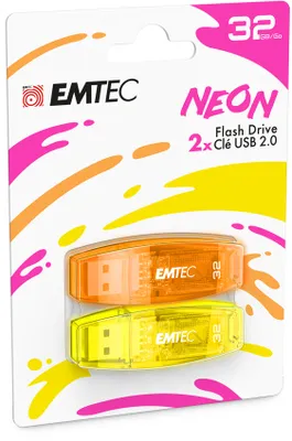 Obrázek produktu pro Emtec C410 Neon, 32 GB, USB Typ-A, 2.0, Čepice, Oranžová, Žlutá