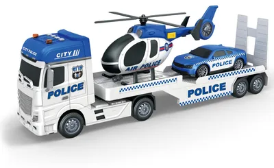 Immagine prodotto di Camion giocattolo della polizia - 1:16 - Con elicottero e auto - Effetti luce e suono